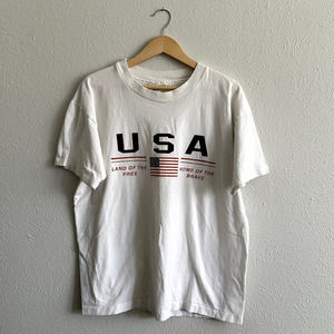 Vintage All Sports USA Land of the Free T-Shirt | White | Large